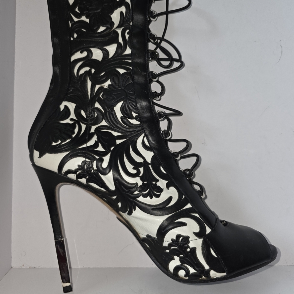 Balmain Lace-Up Laser-Cut Leather Thigh Boots Size 41 - Picture 8 of 16